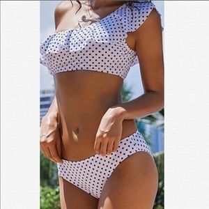 RED Polka Dot Ruffle Shoulder Bikini